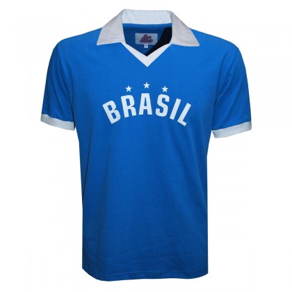 Camisa Retro Brasil Gola Azul